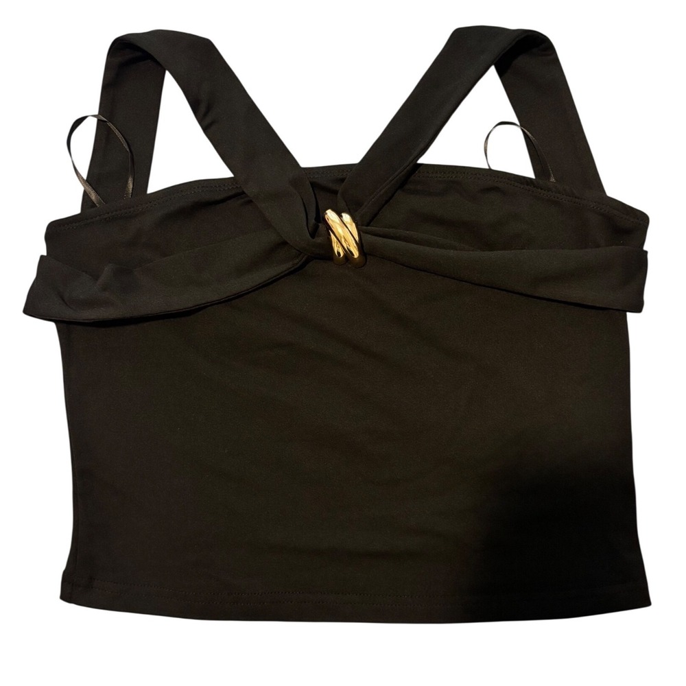 Commense Halter Top Women Medium Black Crossover Gold Ring Hardware Sleeveless - Picture 3 of 6